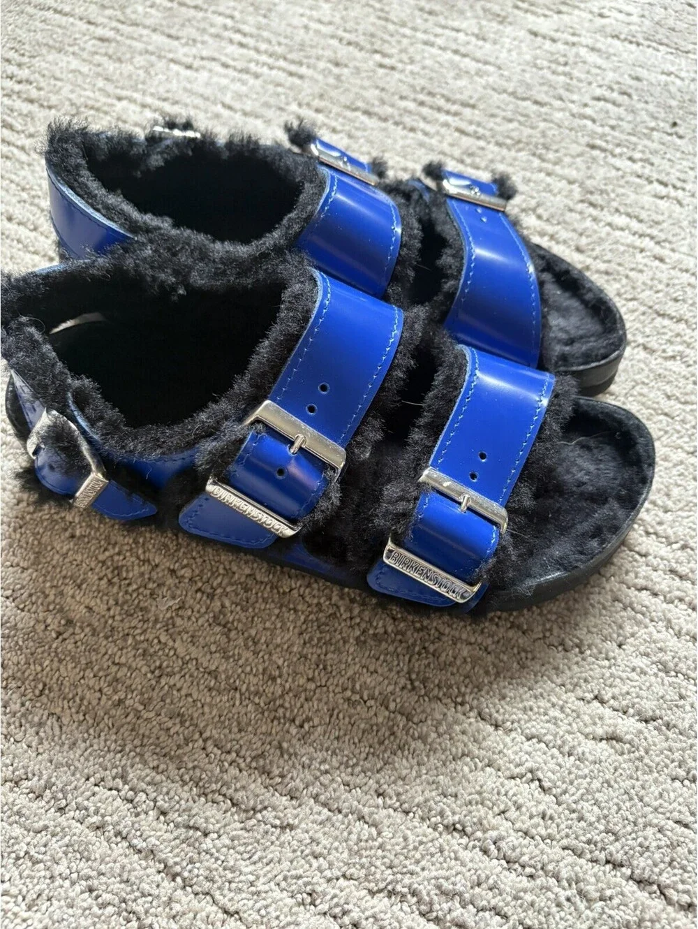 new BIRKENSTOCK 1774 Shearling Leather Sandals MILANO EXQUISITE blue 38 US7 UK5